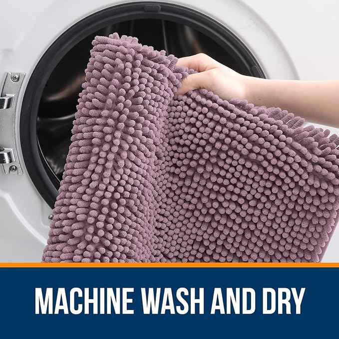 OLANLY Bathroom Rugs 47x24, Extra Soft Absorbent Chenille Bath Rugs, Rubber Backing Quick Dry, Machine Washable Bath Mats for Bathroom Floor, Tub and Shower, Home Decor Accessories, Deep Plum