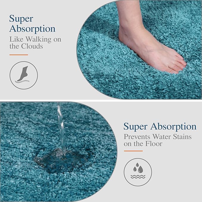 Walensee Large Teal Shaggy Bath Mat (24 x 72), Extra Soft, Absorbent, Machine Washable Microfiber, Non Slip, Luxury Bathroom Floor Mat