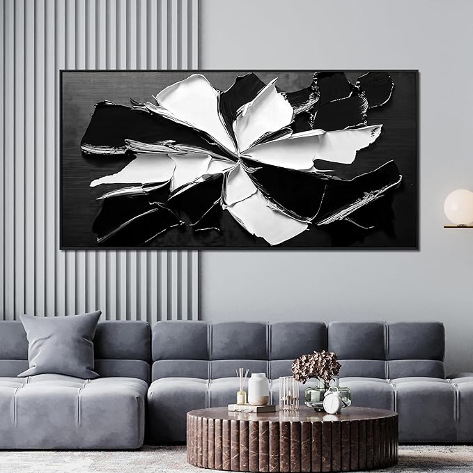 Abstract Wall Art Decor Modern Large Wall Art for Living Room Abstract Canvas Art Wall Decor Framed Oversized Black and White Wall Art Prints Flowers Artwork for Walls Office Home Decorations 29" X 58"