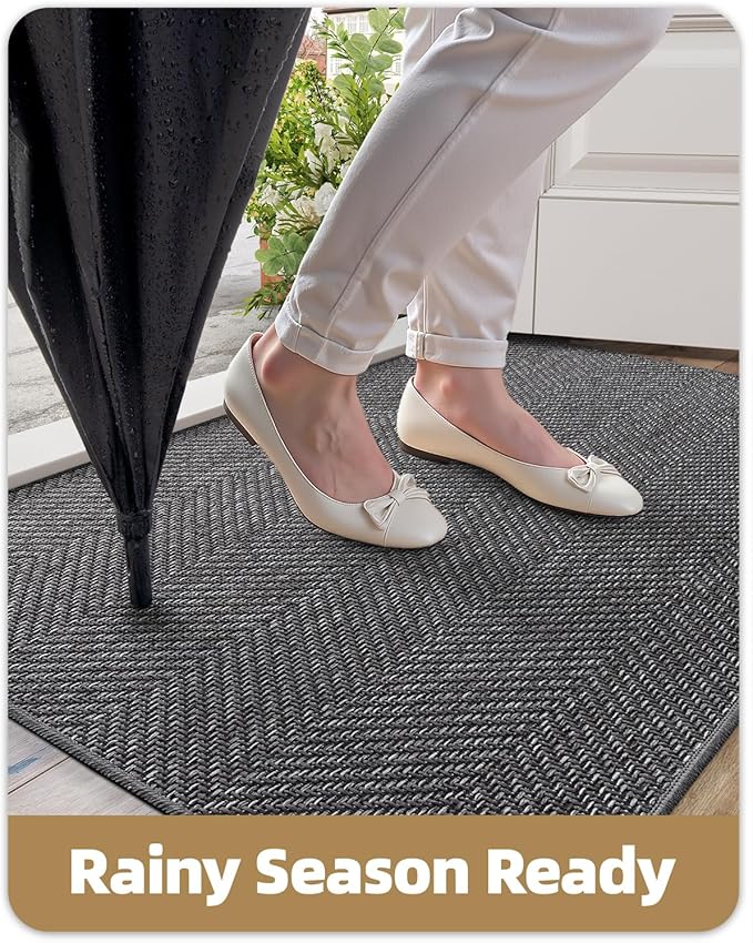 Color&Geometry Ultra Thin Indoor Door Mat 24"x36", Machine Washable Front Door Mat Non Slip, Low Profile Entrance Mat Indoor, Absorbent Carpet for Inside, Entry, Entryway, Dark Grey (FOLD)