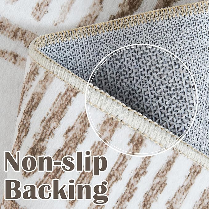 jinchan Hallway Runner Rug 3x7 - Moroccan Kitchen Machine Washable Runner Rug Modern Geometric Soft Faux Wool Ultra-Thin Low-Pile Non-Slip Carpet for Laundry Room Bedroom Farmhouse (3x7ft, Taupe)