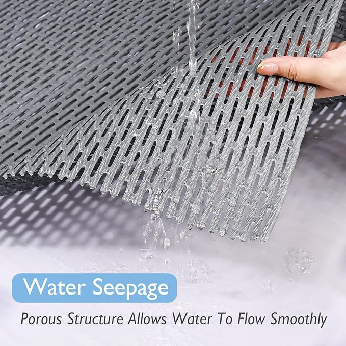 Extra Large Non-Slip Shower Mat, Fast-Dry PVC Bath Stall Tub Mat, Drain-Hole Design for Shower Stall Tub for Elderly/Kids, Non Slip Bath Mat Bathroom Safety Accessory, Gray 24"x16"
