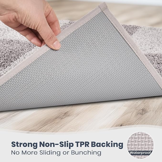 PURRUGS Bathroom Rug Non-Slip Machine Washable 30" x 46", Super Absorbent and Quick-Dry Bath Mat, Extra Soft and Plush Bath Rug for Shower, Bathtub and Sink, Light Grey & Grey