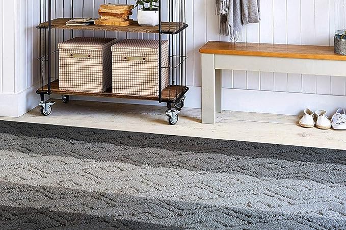 Custom Size Hallway Runner Rug Damask Grey Color 31 inch Wide Select Your Length Non-Slip (Skid Resistance) Rubber Backing 23 feet x 31 inch