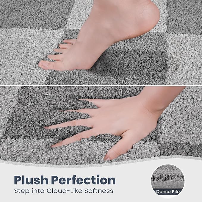 PURRUGS Bathroom Rug Non-Slip Machine Washable 24" x 60", Super Absorbent and Quick-Dry Bath Mat, Extra Soft and Plush Bath Rug for Shower, Bathtub and Sink, Light Grey & Grey