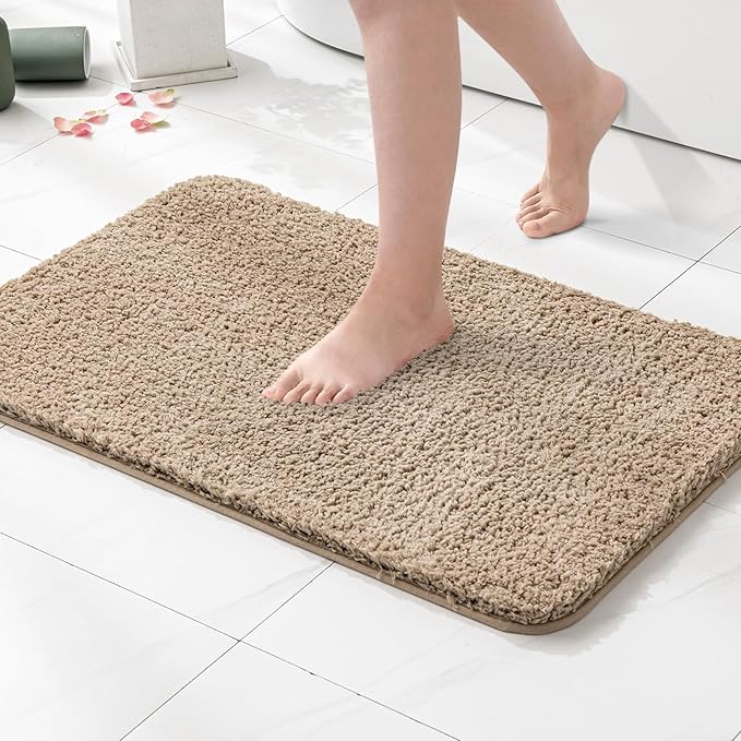 MIULEE Tan Absorbent Bathroom Rugs, Soft Large Bath Mats Non-Slip and Quick-Drying for Bathroom Floor Bathtub Showers, Machine Washable Carpet (24 x 36 Inches)