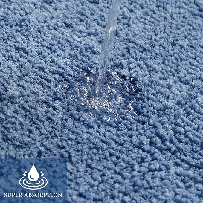 MIULEE Blue Absorbent Bathroom Rugs, Soft Large Bath Mats Non-Slip and Quick-Drying for Bathroom Floor Bathtub Showers, Machine Washable Carpet (24 x 36 Inches)