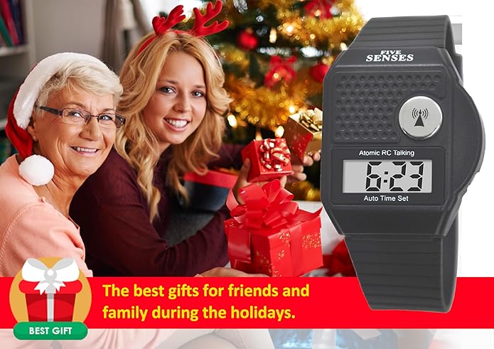 FIVE SENSES - English Atomic Talking Watch, Easy to use for Seniors Blind Men Women, Loud Talking Watch with Sound for Vision Impaired, Watches for Elderly Women, Blind People Products 1095