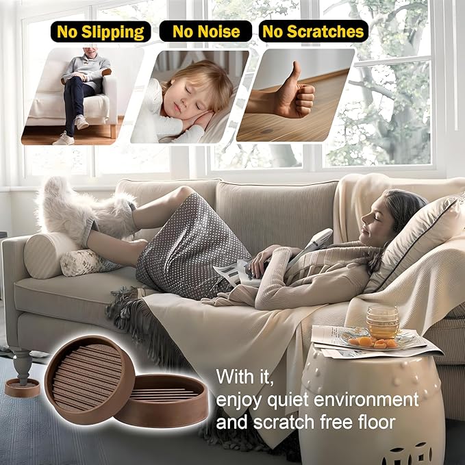 xxxHOLIC Non Slip Furniture Pads, 2” Brown Round Rubber Grippers for Hardwood Floors, Anti Skid Furniture Feet Coasters, Bed Couch Stoppers to Prevent Sliding and Scratches, Set of 4