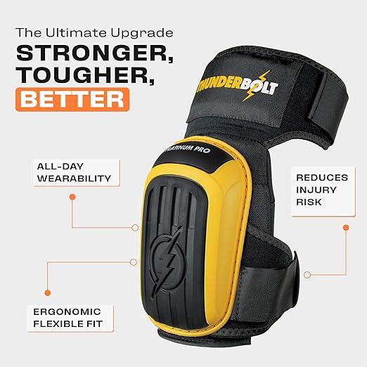 Thunderbolt Knee Pads for Men Construction Knee Pads for Work for Men and Women with Double Gel for Gardening Flooring Roofing Heavy Duty with Extra Thick Foam and Strong Adjustable Non-Slip Straps