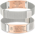 VNOX Medical Alert Id Bracelet for Men Women, Custom Engraving Adjustable Stainless Steel Customizable Mesh Emergency Survival Medic Bracelets Wristband Loop Band with Replacement Tag
