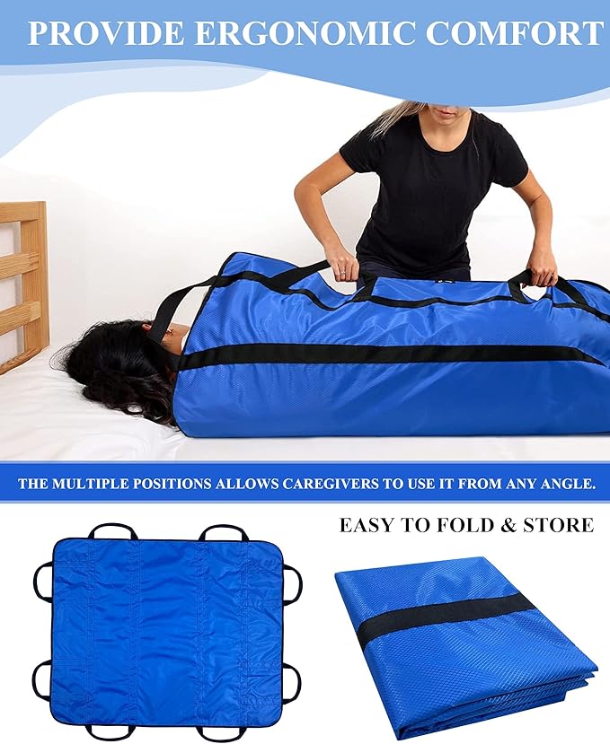 SPRING SEAON Patient Positioning Bed Pad with Handles – Transfer & Slide Sheet for Elderly Care, Waterproof Washable Draw Sheet for Hospital or Home Use, 46.5" x 38.5", 450 LBS Support,Blue