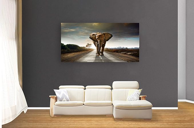 Muolunna D1275 Elephant Canvas Prints Wall Art Animals Photo Pictures Painting on Canvas Decor for Living Room Bedroom Home Office kitchen Wall Decor Stretched and Framed Grey Landscape Artwork