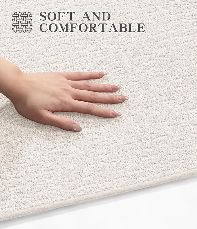 chakme 2 Piece Bathroom Rug Set, Ultra Thin Bath Mat, Absorbent, Non Slip, Machine Washable, White, 17" x 24"