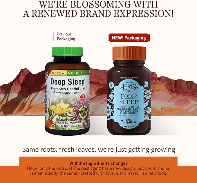 Herbs Etc. Deep Sleep Softgels - Herbal Sleep Support Supplement - Rest & Calming Support with Passionflower, Chamomile & Lemon Balm - 120 Softgels (120 Servings)