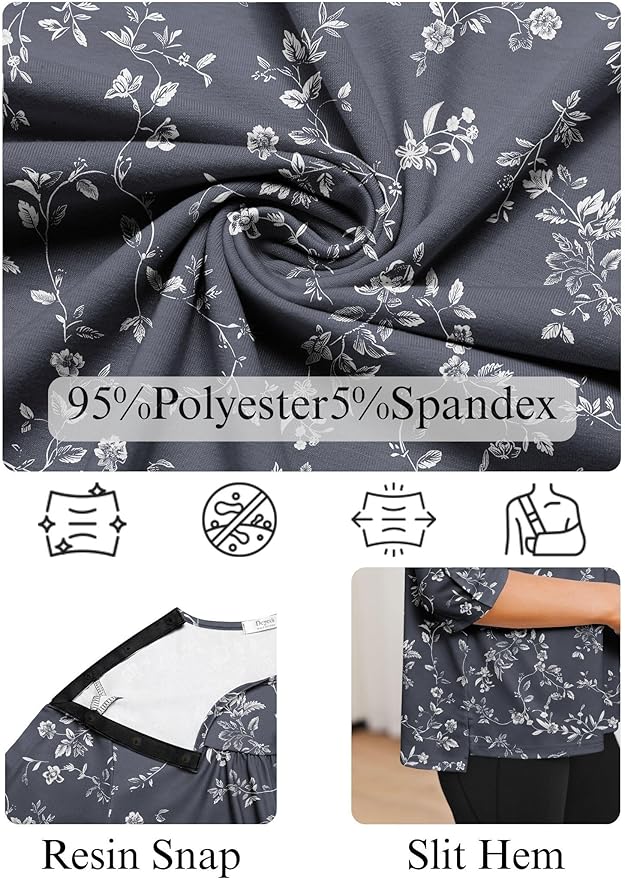 Deyeek Post Shoulder Surgery Shirt for Women Chemo Tear Away Shirt Snap Button 3/4 Sleeve Recovery Adaptive Clothing