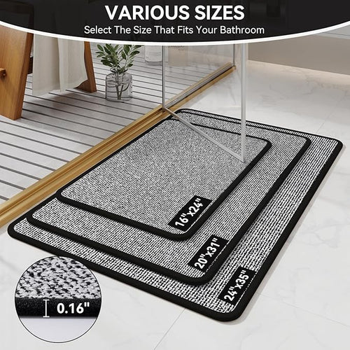 16"x24" Absorbent Quick Dry Bath Mats, Non-Slip Rubber Backing Bathroom Rug, Washable Bath Rugs for Bathroom Floor, Sink and Outside Shower, Low Pile Rug Fit Under Door, Minimalism, Black