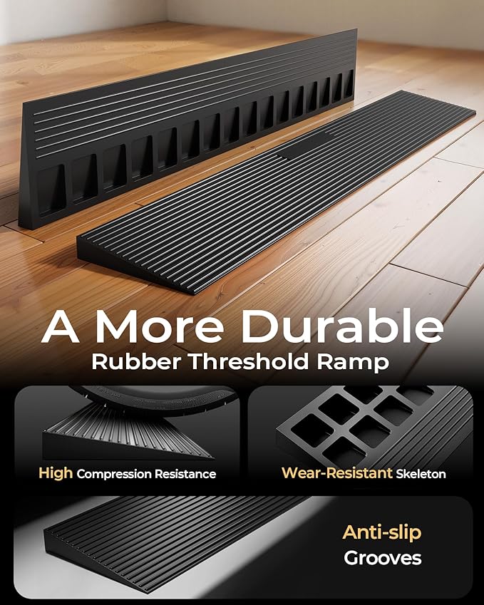 FACHNUO 0.6" Rise Rubber Threshold Ramp for Doorways, 35.4" Wide, 3306 LBS Load Capacity Wheelchair Ramp - Cuttable Non-Slip Rubber Ramp, Secure and Stable for Curbs, Wheelchairs, Walkers and Scooters