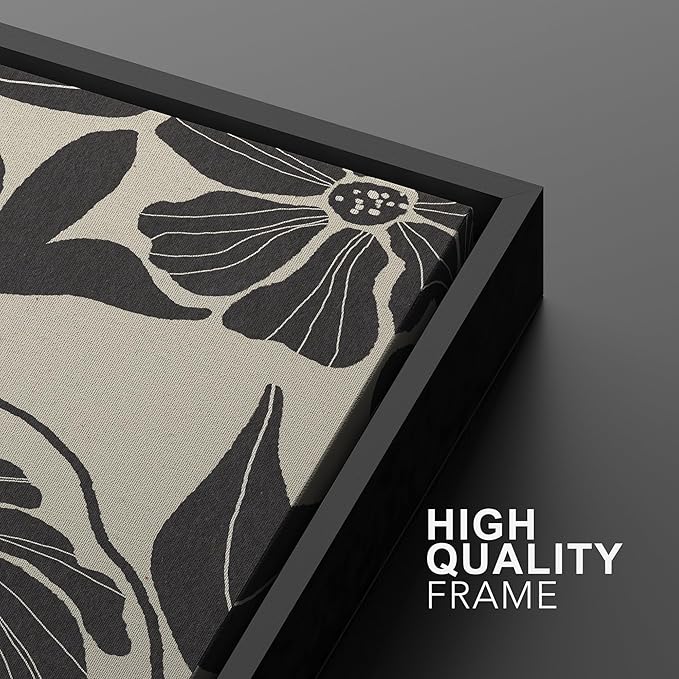 MUDECOR Framed Canvas Print Wall Art Monochrome Floral Botanical Black and White Illustrations Modern Art Decorative Bohemian Colorful Chic for Living Room, Bedroom, Office - 24"x36"x2 Black