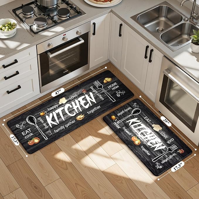KIMODE Kitchen Mats,Grey Anti Fatigue Kitchen Rugs Sets of 2,Non Slip Waterproof Farmhouse Kitchen Floor Mats,Cushioned Comfort Standing Mat for Home,Laundry, Sink,Desk
