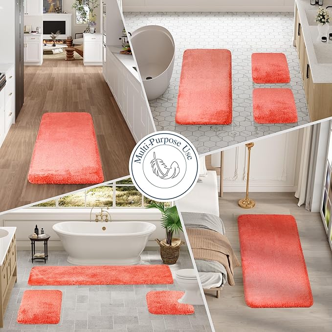 Walensee Bathroom Rug Non Slip Bath Mat (16 x 24, Iiving Coral) Water Absorbent Soft Microfiber Shaggy Bathroom Mat Machine Washable Bath Rug Thick Plush Rugs for Shower