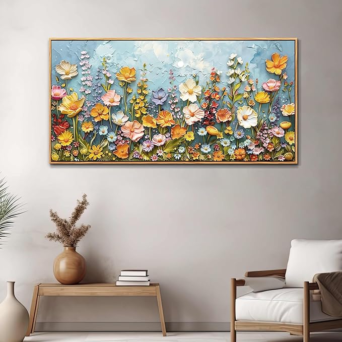 PHAOHUAXM Canvas Wall Decor For Living Room Dining Room Mural Vintage Print Picture YAbstract Colored Floral Wood Frame Artwork For Farmhouse Kitchen Bedroom Corridor Home Decoration Mural 24x48 In