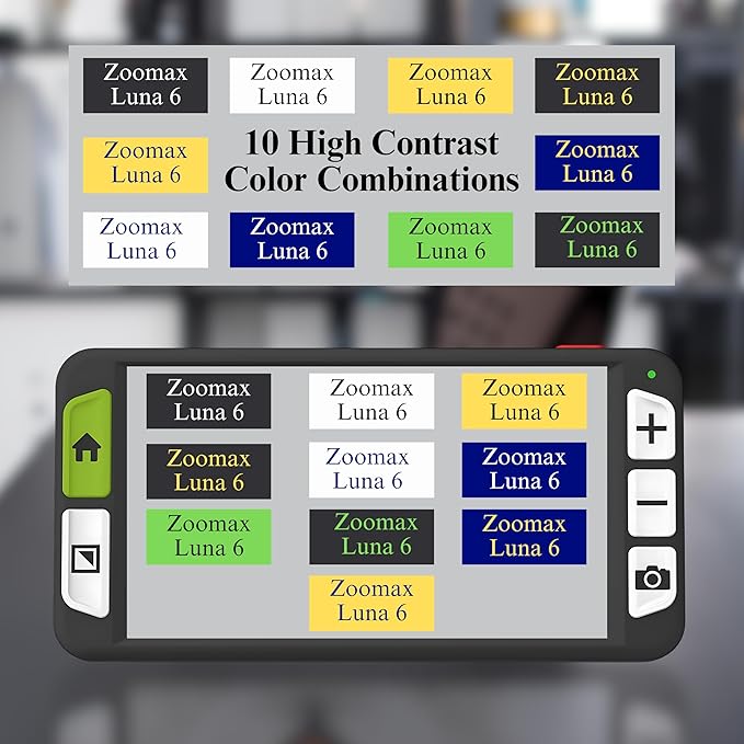 Luna 6 Portable Video Magnifier by Zoomax – HD Screen, Built-in Handle, Wireless Charging, Foldable Stand, Long Battery Life, Lightweight & Portable Digital Reading Aid for Low Vision