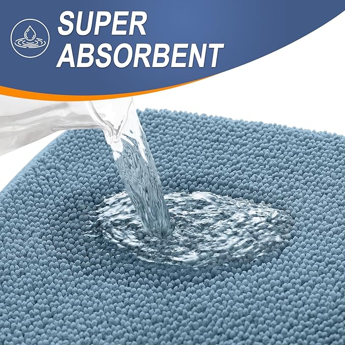 OLANLY Thick Memory Foam Bath Mat Rug 47x20, Extra Soft Absorbent Bathroom Rug, Quick Dry Bath Mats, Non-Slip, Machine Washable Carpet for Bathroom, Tub and Shower, Home Decor Accessories, Airy Blue
