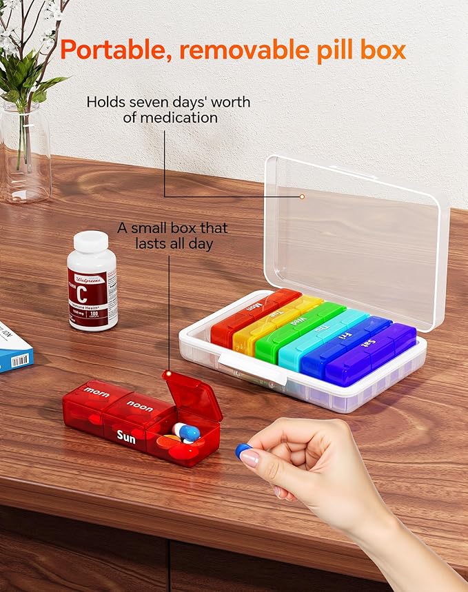4-Tier Medicine Cabinet Organizer with Leather Handle, Empty Plastic First Aid Kit, Multipurpose Storage Box with A Portable Weekly Pill Organizer for Family Emergencies, Home, Travel, White