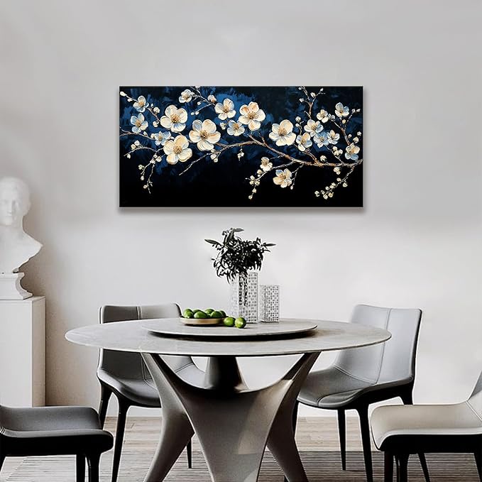 Suconvng Black Wall Art Minimalist Canvas Wall Art Decor White Flower Wall Art Canvas Artwork Print Paintings Picture For Bedroom Botanical Office Aesthetic Home Wall Decor 20" X 40"