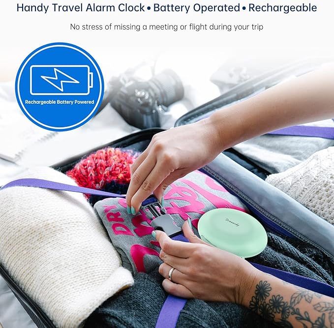 DreamSky Vibrating Alarm Clock for Heavy Sleepers - Auto Set Bed Shaker Alarm Clock Under Pillow for Hearing Impaired, Bedroom, Travel, Rechargeable Battery Operated, Cordless, Auto DST, LCD Backlight