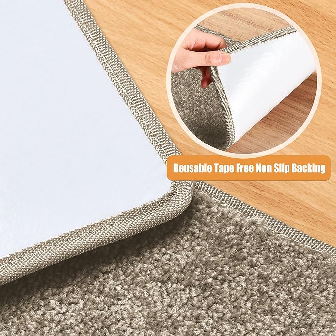 PURE ERA Carpet Stair Treads Tape Free Non Slip Indoor Stair Carpet Stair Protectors Pet-Friendly Non-Slip Skid Resistant Washable Reusable 8" x 30"(14 Pieces,Cream Gray)