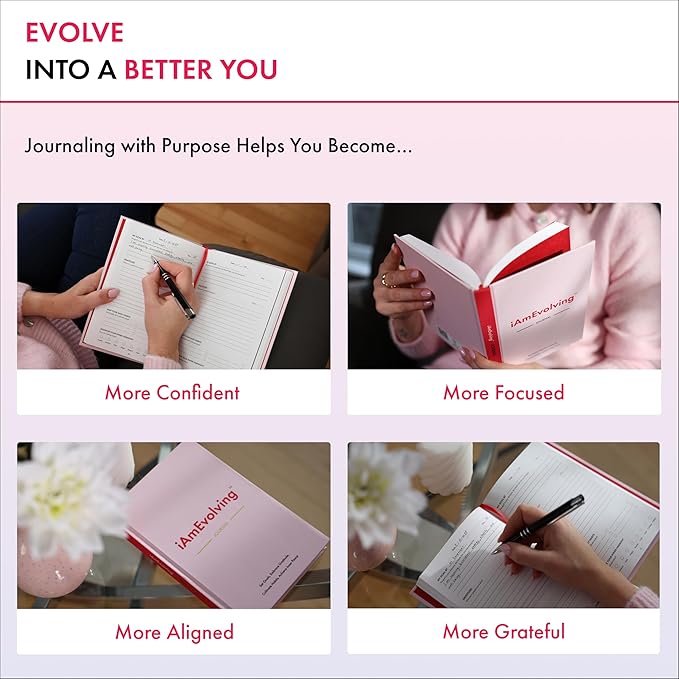 iAmEvolving Journal – Guided Gratitude & Goal Planner with Habit Tracker, Mindfulness Prompts & Daily Reflection | Undated 6-Month Self-Care & Wellness Notebook for Personal Growth (Misty Rose)