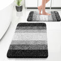 OLANLY Bathroom Rug Set 2 Piece, Soft Absorbent Microfiber Bath Rug Set, Non-Slip, Machine Wash Dry, Plush Shaggy Bath Mats for Bathroom (30"x20"+24"x16", Black)