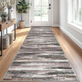 Modern Abstract Runner Rug 2.6x10, Dark Light Brown White Washable Long Kitchen Runner Non-Slip Soft Hallway Rug Runner Thin Print Faux Wool Carpet for Entryway Bedroom Laundry Room Indoor