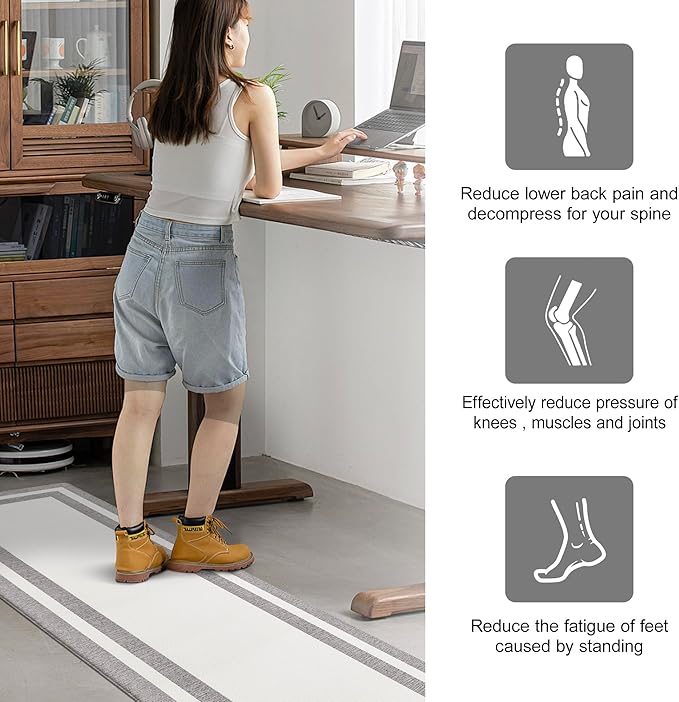 Kitchen Mats Cushioned Anti Fatigue Kitchen Mats for Floor Waterproof Non-Skid Ergonomic Comfort Memory Foam Rugs Kitchen Runner Rug for Kitchen, Home, Office, Sink, Stove 17.3"x59" White