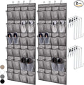 HOME GENIE Over the Door Hanging Shoe Organizer, 2 Pack, 24 Breathable Mesh Pockets, Closet Rack Storage Holder Stay in Place Hooks Hang on Closets, Hanger Holds Up to 40 lbs, Shoes, Accessories, Gray