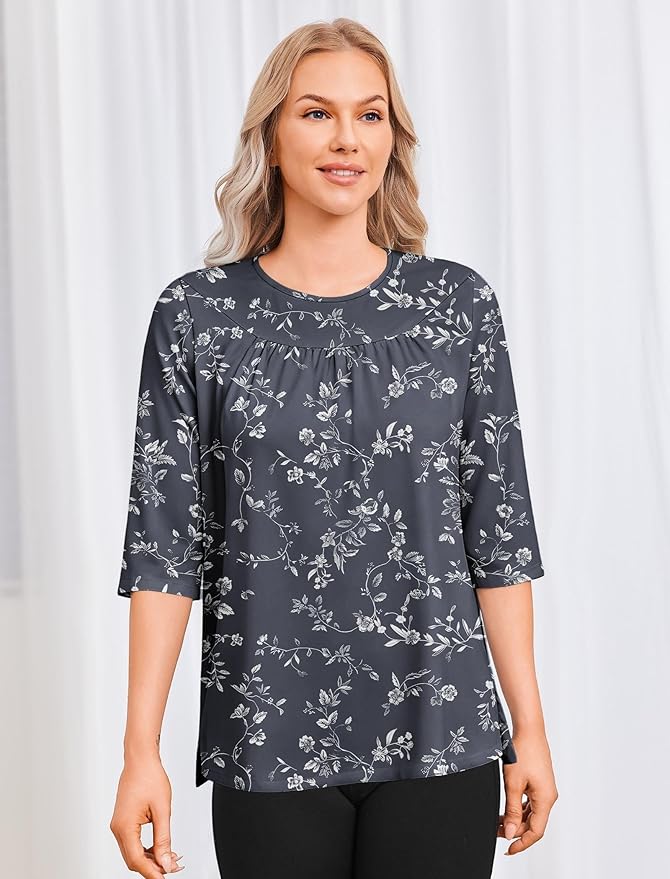 Deyeek Post Shoulder Surgery Shirt for Women Chemo Tear Away Shirt Snap Button 3/4 Sleeve Recovery Adaptive Clothing