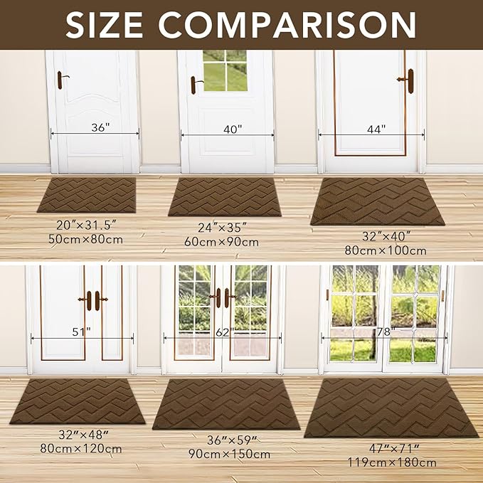 hicorfe Indoor Doormat,Front Back Door Mat TPR Backing Non Slip Mats 20"x31.5" Absorbent Resist Dirt Entrance Doormat Inside Floor for Entryway Washable Low-Profile(Dark Brown)