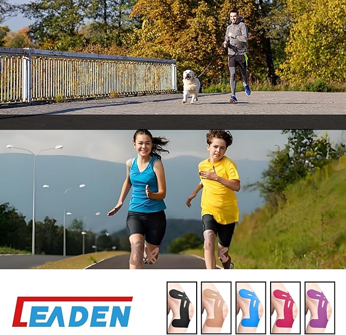 IEADEN Precut Kinesiology Tape for Knees, 10 Pcs - Knee Support & Stability, Knee Pain Relief Athletic Tape - Waterproof & Elastic, Hypoallergenic Latex-Free Tape, Blue