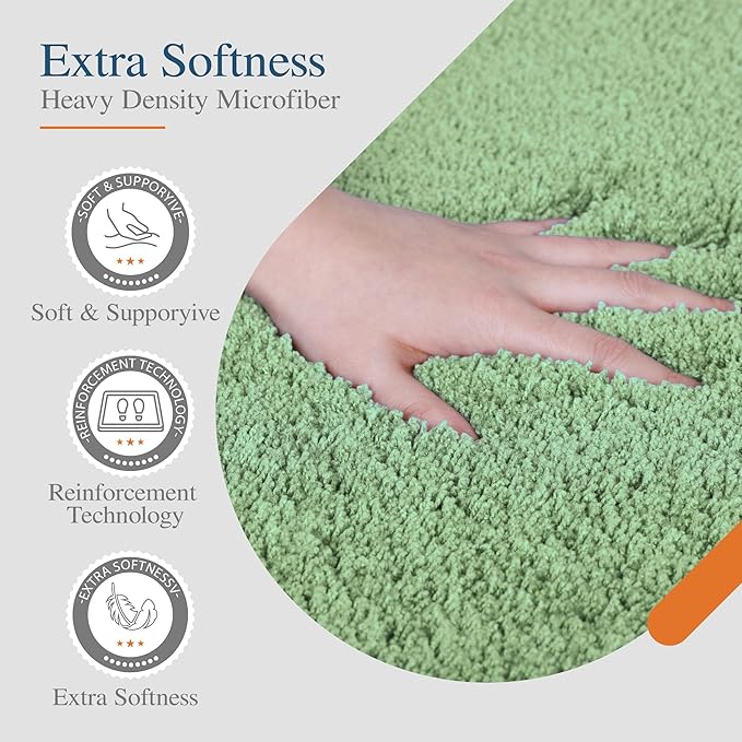 Walensee Bath Rug - Non Slip, Soft Microfiber Shaggy Bath Mat (20 x 32, Sage Green) Water Absorbent, Machine Washable, Thick Plush Shower Mat