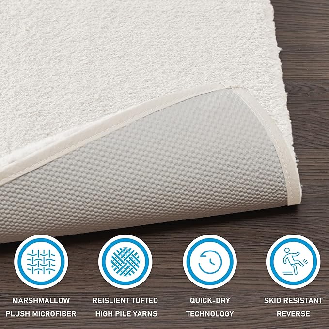 Madison Park Marshmallow Bathroom Rug Non Slip, Luxrurious Plush Bath Mat, Absorbent, Quick Dry, Spa Design Bath Room Décor, 20x30, Cream