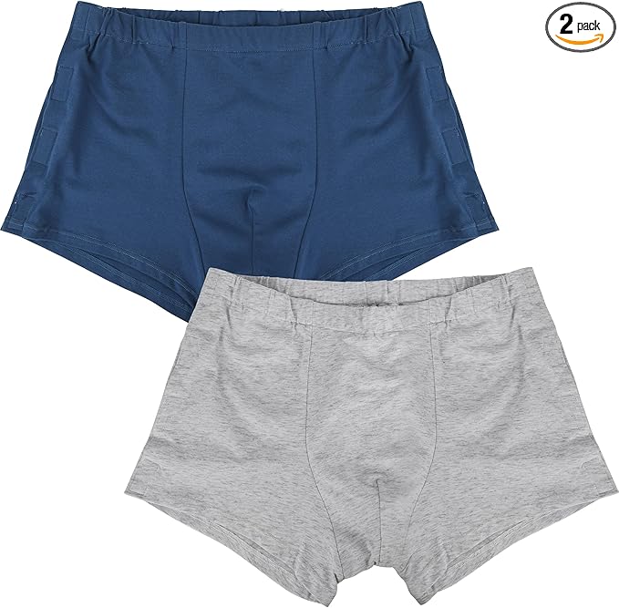 Easy Adapt Men's Tear-Away Underwear, For Patients, Elders, Pack of 2. (Blue+Grey, Small)