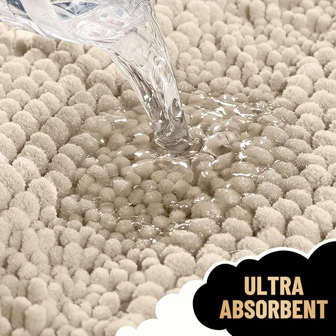 OLANLY Thick Bathroom Rugs 30x20, Extra Soft Absorbent Chenille Striped Bath Rugs, Rubber Backing, Machine Wash Dry, Bath Mats for Bathroom Floor, Tub and Shower, Home Decor Accessories, Sand