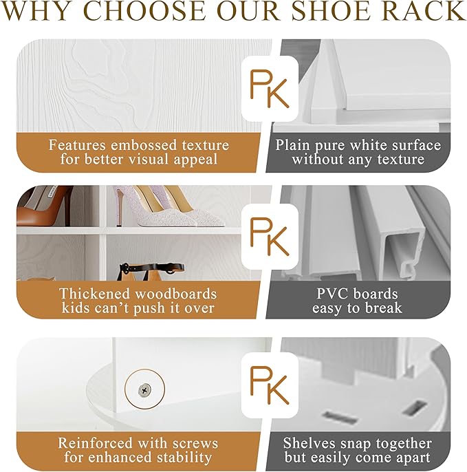 Wooden Rotating Shoe Rack, 5 Tier Spinning Shoe Rack Tower for Closet, Storage Organizer for Entryway, Bedroom, Living Room (Embossed White, 5 Tier)