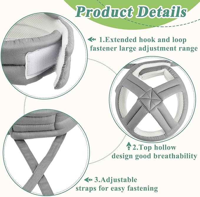 Woanger 2 Pcs Anti Fall Elder Head Safety Helmet for Adults Special Needs Thick Soft Protective Hat Adjustable Seniors Fall Prevention Head Protection Cap Elderly Helmet for Injury Protection (Gray)