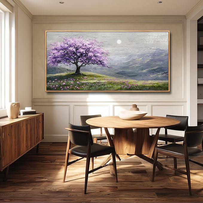 FUHAIHUA Large Wood Framed Wall Decor For Living Room Canvas Wall Art For Office Modern Wall Decorations For Bedroom Purple Tree Painting Farmhouse Pictures Artwork Room Home Decor 24x48 In