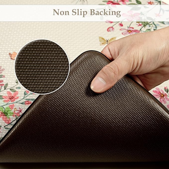 KIMODE Anti Fatigue Kitchen Mats for Floor 2 Piece, Beige Farmhouse Kitchen Rugs Sets of 2, Non Slip Waterproof Kitchen Floor Mats, Standing Mats for Laundry Office Sink Desk 20"x59"+20"x32"