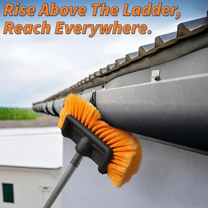 20 Foot High Ceiling Duster Kit and Scrub Brush with 4-12 ft Extension Pole // Telescoping Duster, Window Squeegee and Cobweb Duster with Extension Pole // Interior and Exterior House Cleaning Brushes