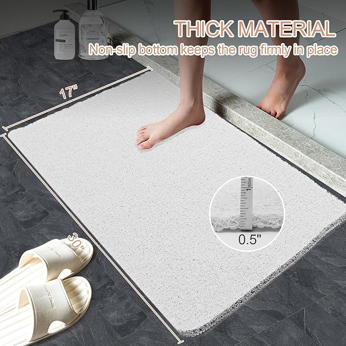 Joyhalo Shower Mat Bathtub Mat Non Slip, Bathmats Non Slip, Quick Drying Foot Scrubber Loofah Mats for Shower, Tub, Bathroom, Home,17x30inch, White